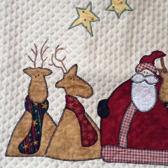 Christmas Cushion Cover Applique Santa 16” Square Festive Home Decor Cream - Picture 2 of 5